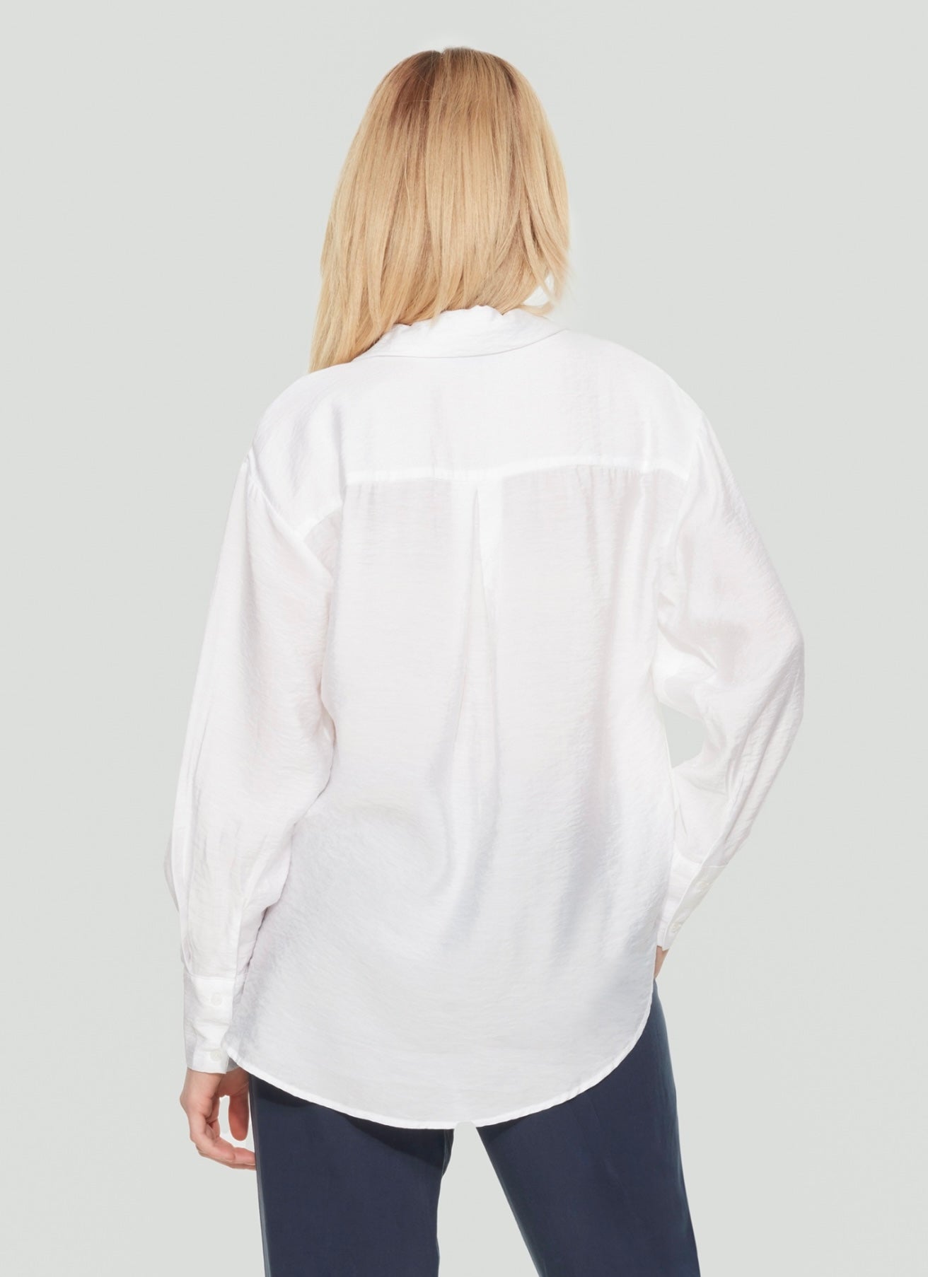 Hidden Placket Flowy Blouse — White