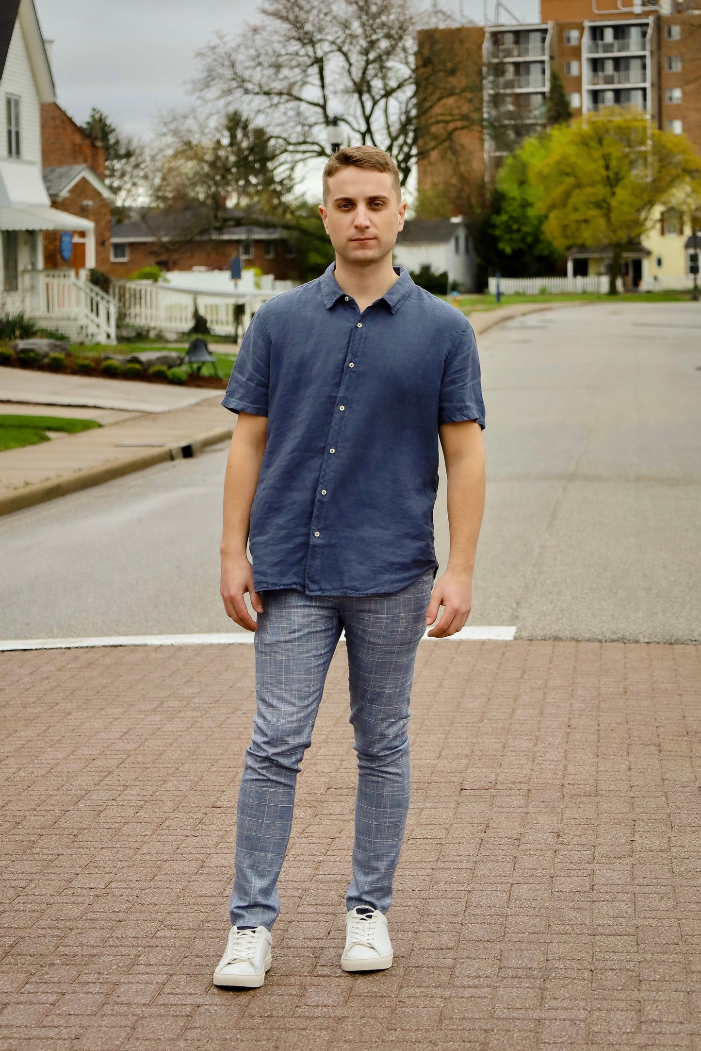 Checked Dress Pants — Blue