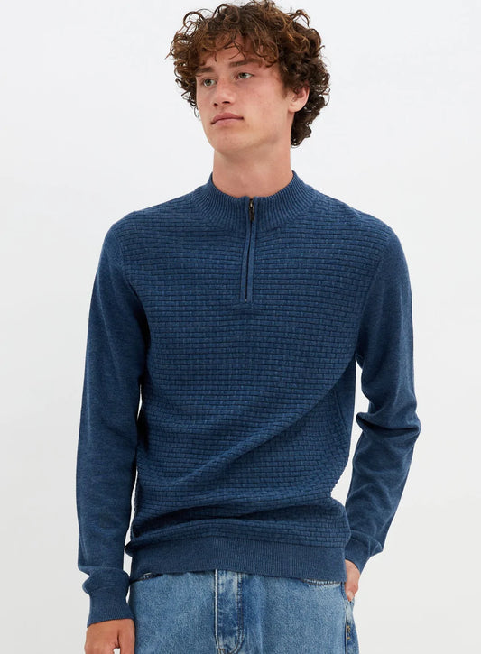 Blue Mock Zip Sweater