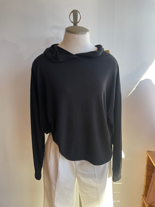 Shelby Cropped Butter Long Sleeve Hoodie — Black