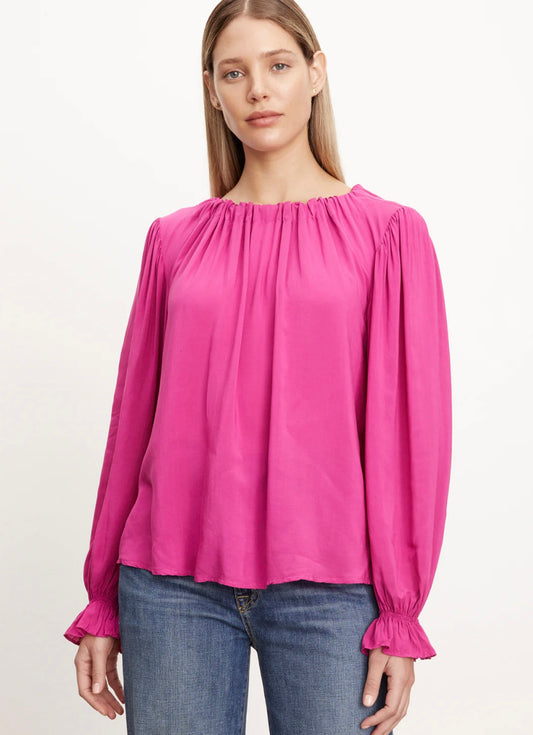 Bristol Rayon Challis Long Sleeve Top — Lady Pink