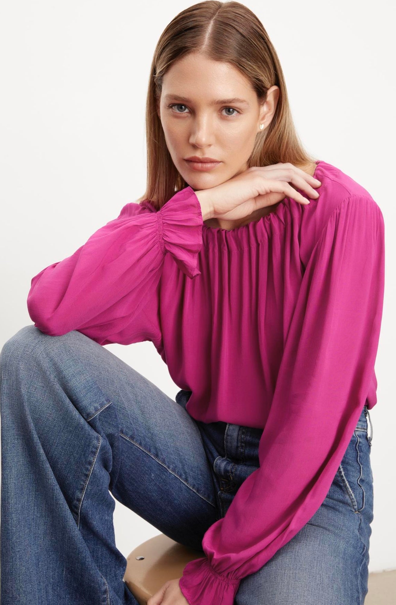 Bristol Rayon Challis Long Sleeve Top — Lady Pink