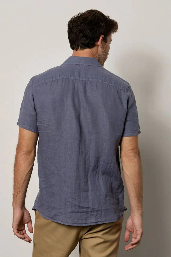 Mackie Linen Button Up Shirt — Baltic Blue