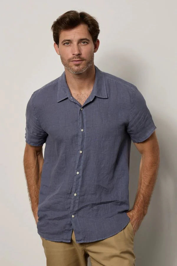 Mackie Linen Button Up Shirt — Baltic Blue