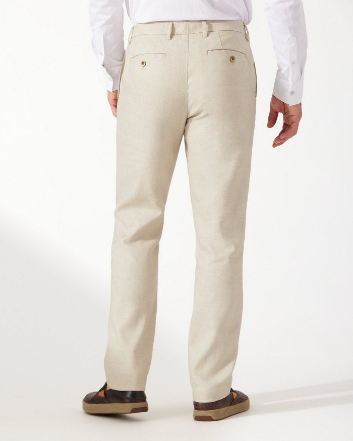 Lahaina Bay Linen-Blend Flat-Front Pants — Khaki