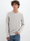 Grey Cotton V-Neck Fine Gauge Sweater
