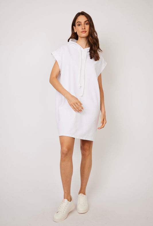 Terry Cotton Hooded Dress — White