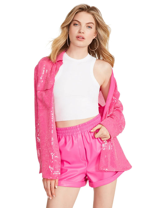 Fonda Faux Leather Shorts — Pink