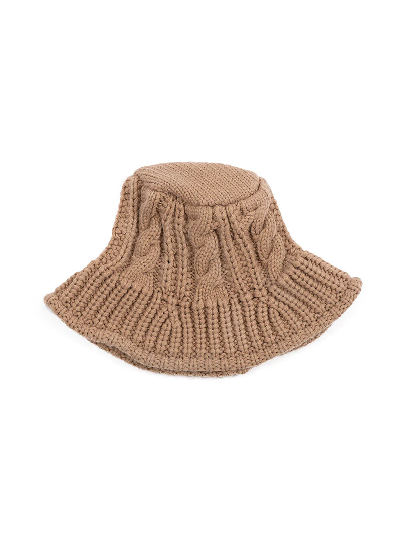 Tan Cable Knit Bucket Hat