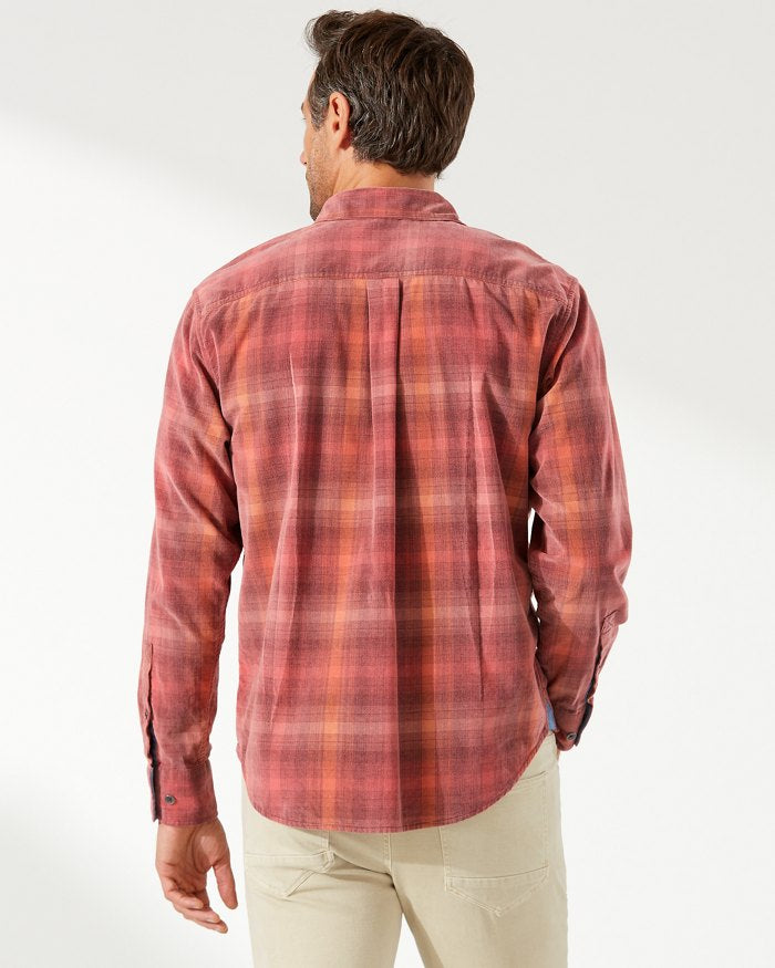 Coastline Cord Redwood Check Long-Sleeve Shirt — Red