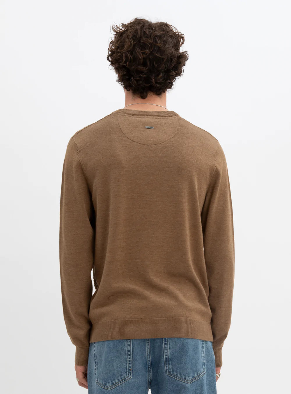 Brown Cotton V-Neck Fine Gauge Sweater