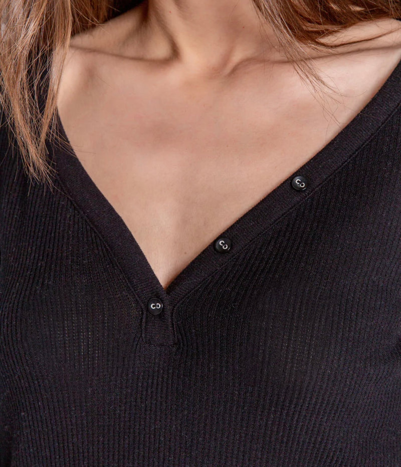Textured Essentials Solid Black Long Sleeve