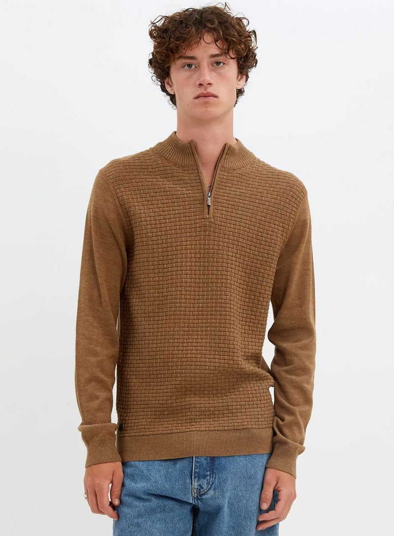 Brown Mock Zip Sweater