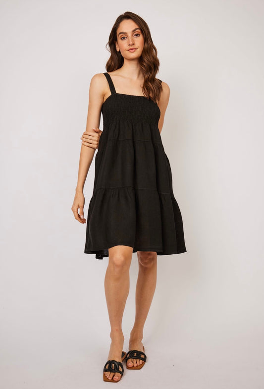 Sleeveless Linen Nap Dress — Black