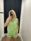 Green Cotton Solid Elastic Waist Shorts