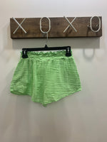 Green Cotton Solid Elastic Waist Shorts