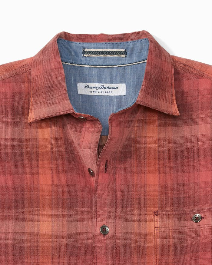 Coastline Cord Redwood Check Long-Sleeve Shirt — Red