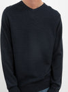 Navy Cotton V-Neck Fine Gauge Sweater