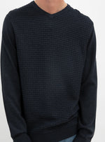 Navy Cotton V-Neck Fine Gauge Sweater