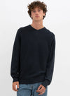 Navy Cotton V-Neck Fine Gauge Sweater