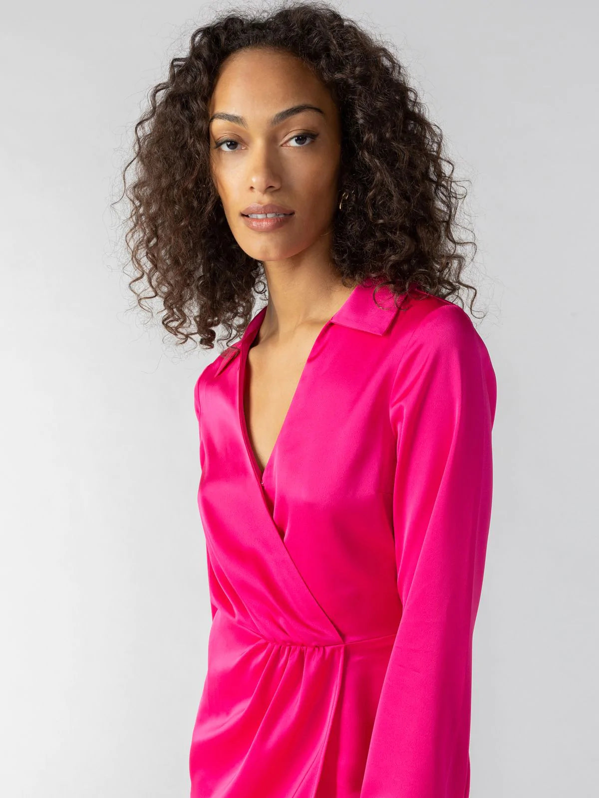 Cuff Detail Satin Wrap Dress — Pink