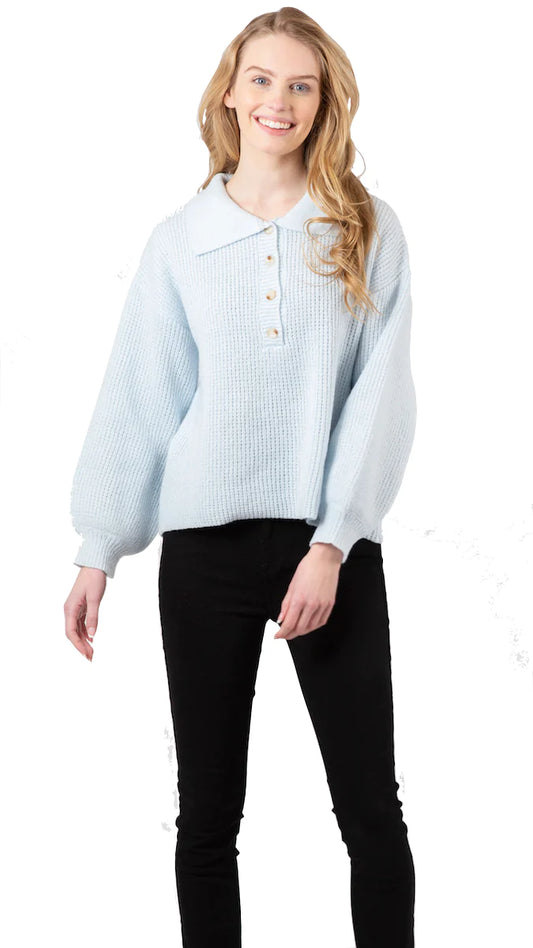 Devine Baby Blue Ribbed Sweater with Collar