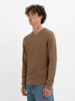 Brown Cotton V-Neck Fine Gauge Sweater