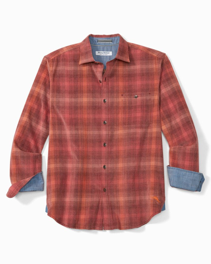 Coastline Cord Redwood Check Long-Sleeve Shirt — Red