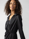 Cuff Detail Satin Wrap Dress — Black