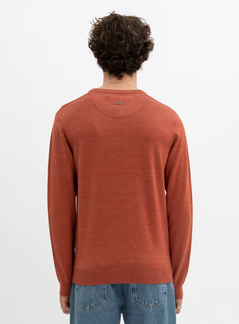 Rust Cotton V-Neck Fine Gauge Sweater