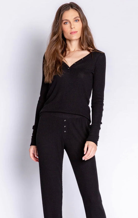 Textured Essentials Solid Black Long Sleeve
