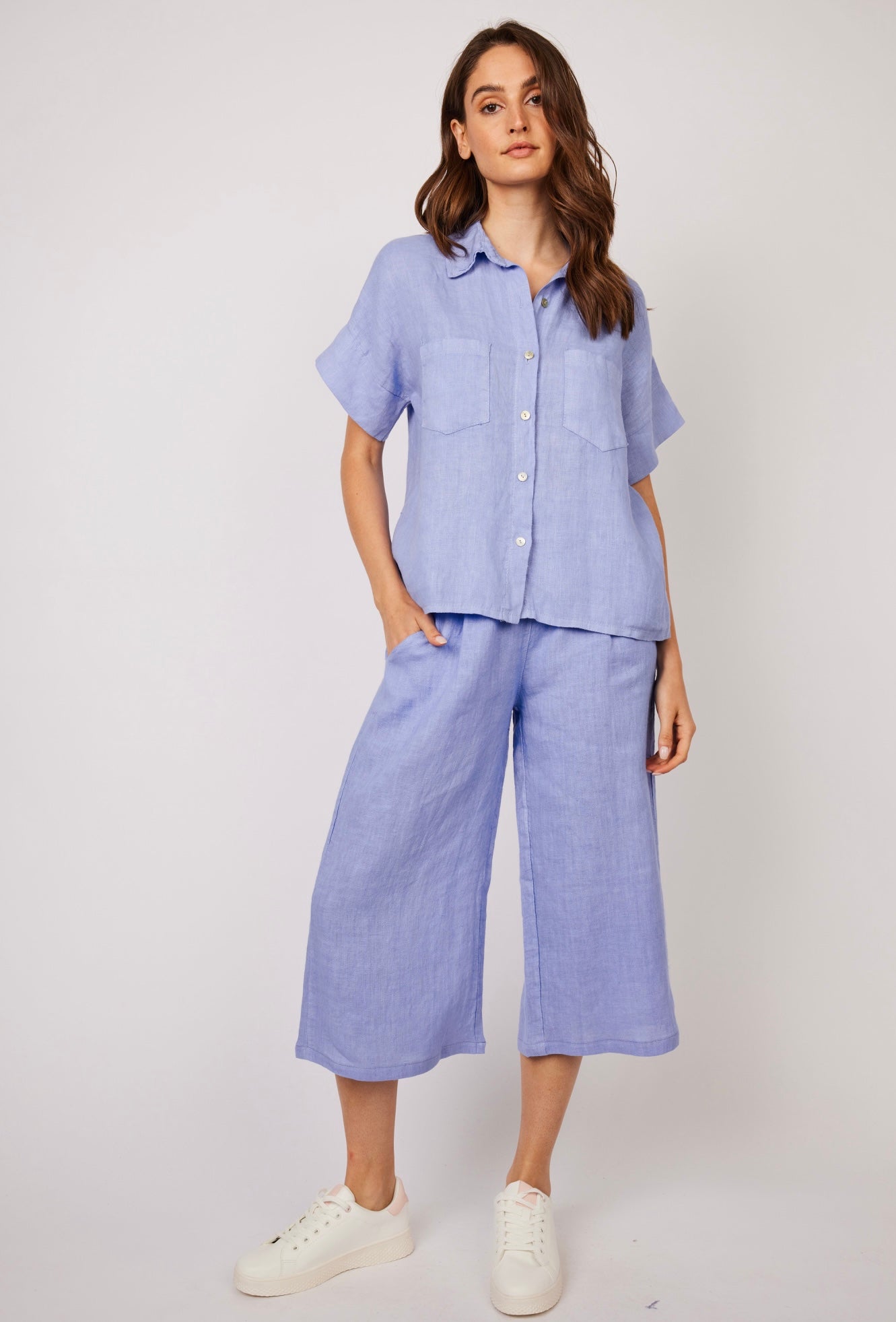 Short Sleeve Double Pocket Linen Blouse — Iris