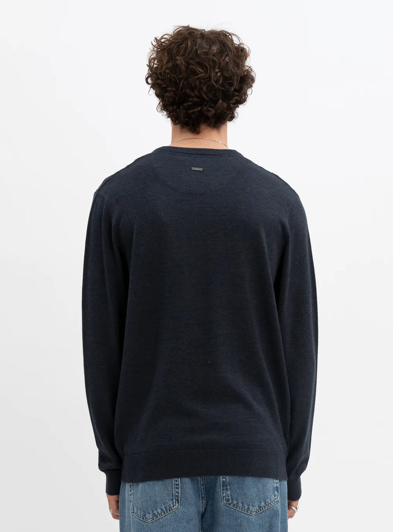 Navy Cotton V-Neck Fine Gauge Sweater