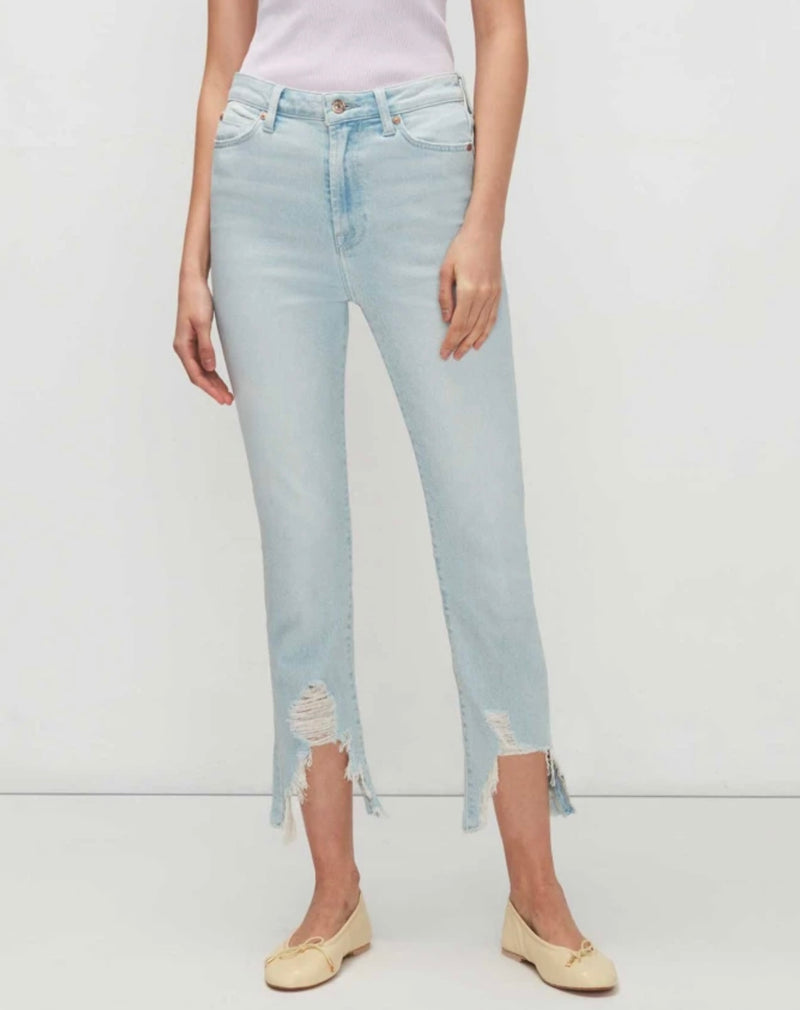 High Waist Slim Kick With Frayed Hem