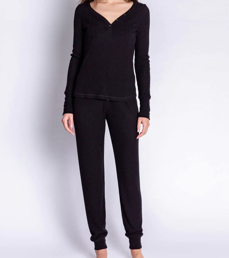 Textured Essentials Solid Black Long Sleeve
