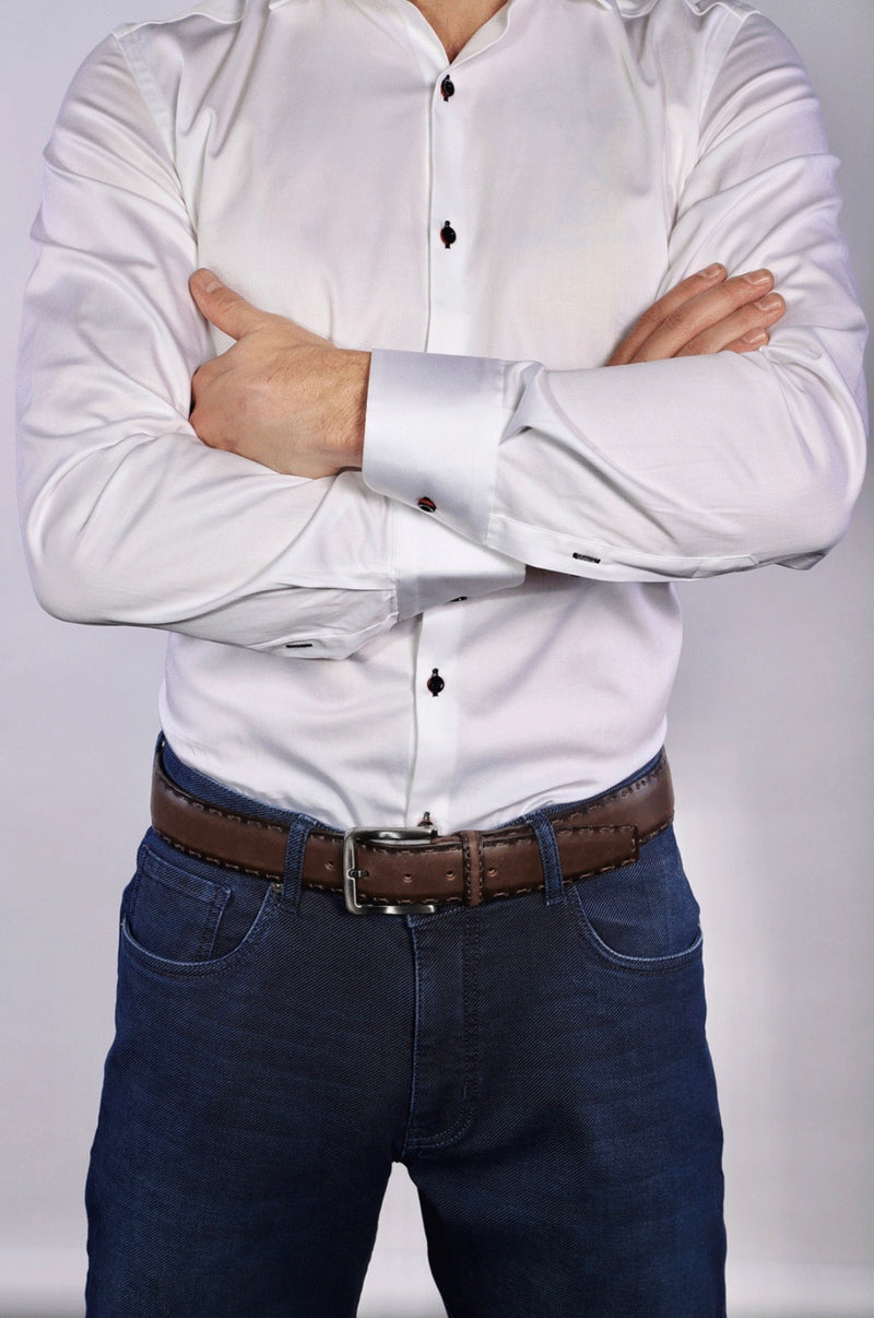 Brown Leather Belt with Brown Stitching