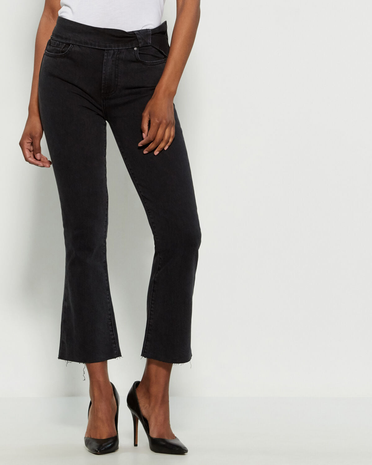 Colette Sash Waist Crop Flare Jeans In Ravenwood
