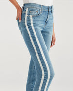Ankle Skinny with Cut Off Hem and Double White Stripes in Sloane Vintage