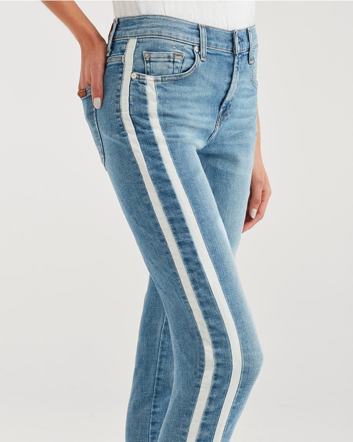 Ankle Skinny with Cut Off Hem and Double White Stripes in Sloane Vintage